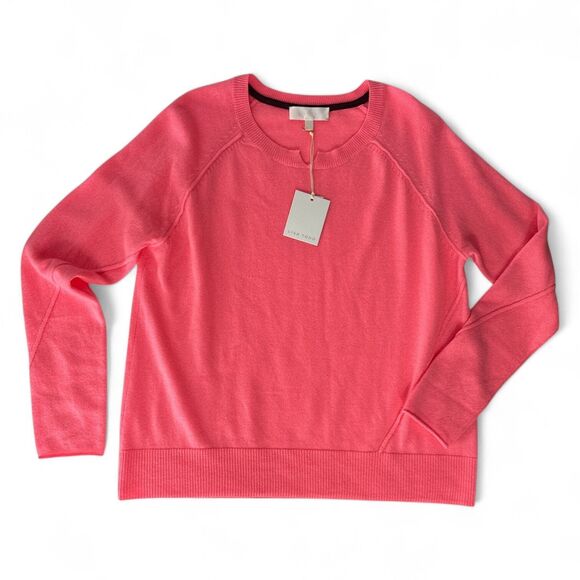 Lisa Todd 100% Cashmere Notched Crew Sweater Soft Pink Wm Sz Med Lightweight NWT - Picture 4 of 9
